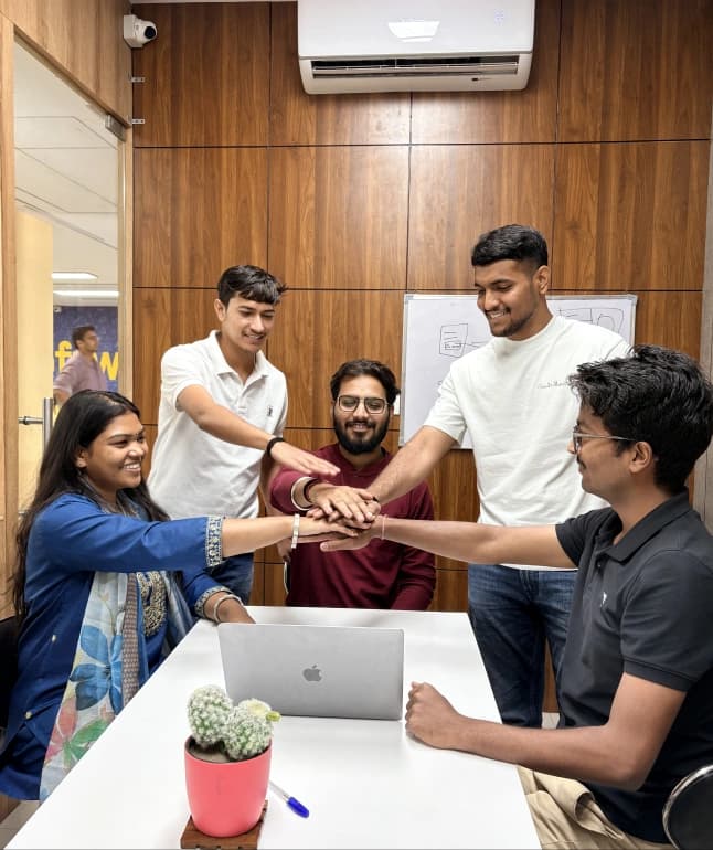 Team collaborating in workspace